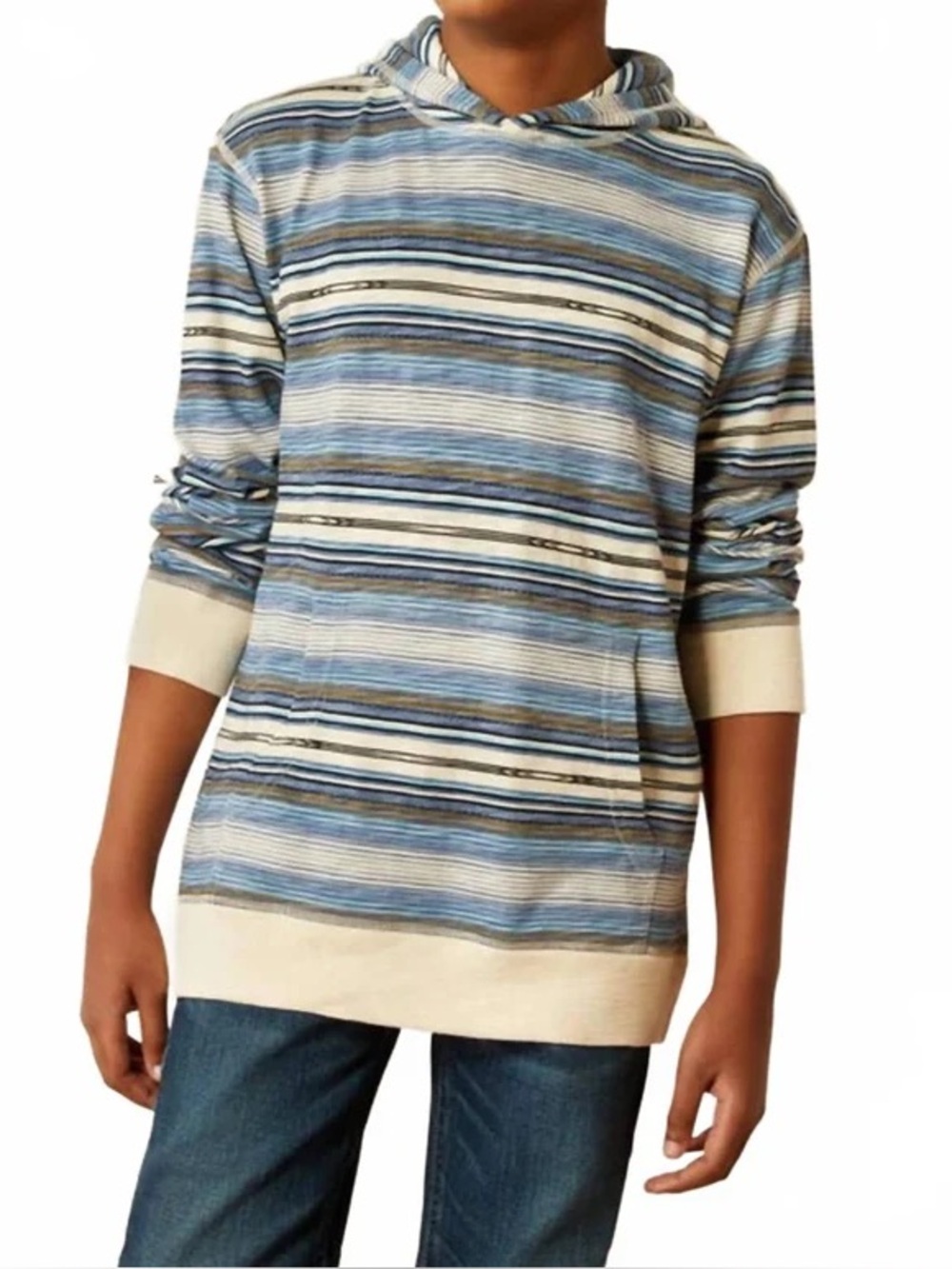 Ariat Boy's Blue striped Retro Hoodie lightweight western cowboy casual size 10